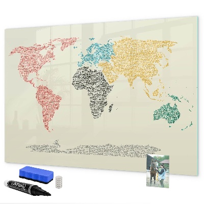 Tableau magnétique effaçable Carte du monde avec lieux et photos