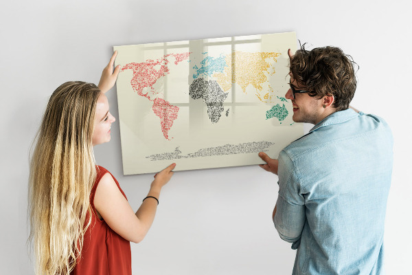 Tableau magnétique effaçable Carte du monde avec lieux et photos
