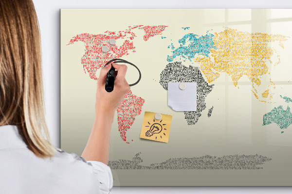 Tableau magnétique effaçable Carte du monde avec lieux et photos