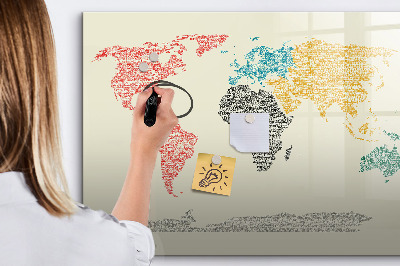 Tableau magnétique effaçable Carte du monde avec lieux et photos