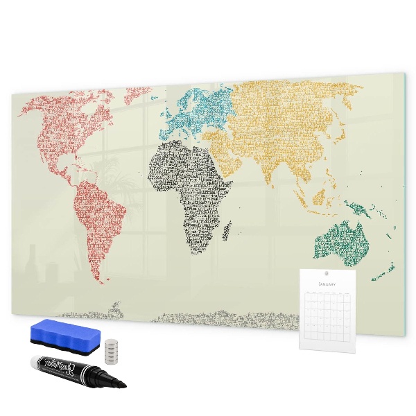 Tableau magnétique effaçable Carte du monde avec lieux et photos