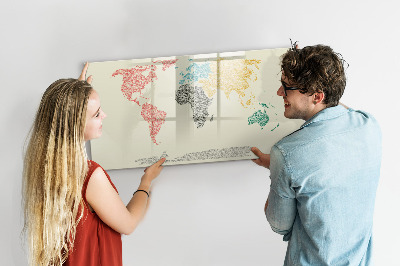 Tableau magnétique effaçable Carte du monde avec lieux et photos