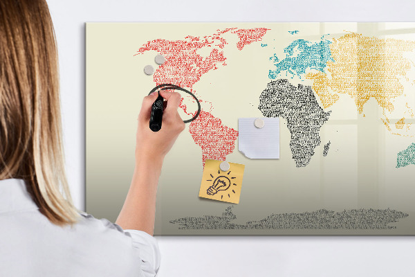 Tableau magnétique effaçable Carte du monde avec lieux et photos