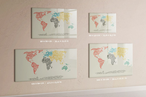 Tableau magnétique effaçable Carte du monde avec lieux et photos