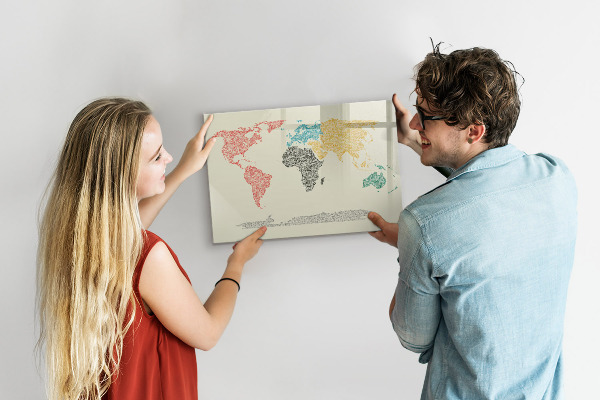 Tableau magnétique effaçable Carte du monde avec lieux et photos
