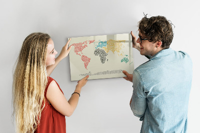 Tableau magnétique effaçable Carte du monde avec lieux et photos