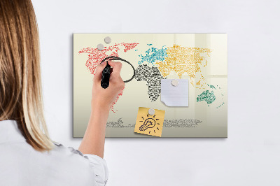 Tableau magnétique effaçable Carte du monde avec lieux et photos