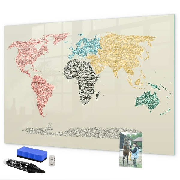 Tableau magnétique effaçable Carte du monde avec lieux et photos