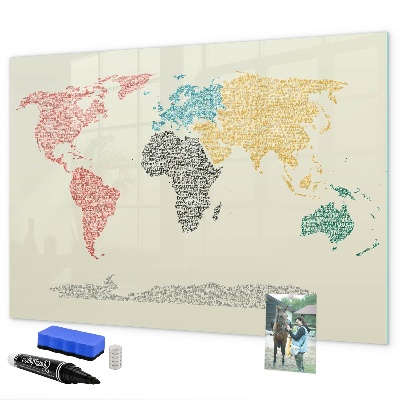 Tableau magnétique effaçable Carte du monde avec lieux et photos