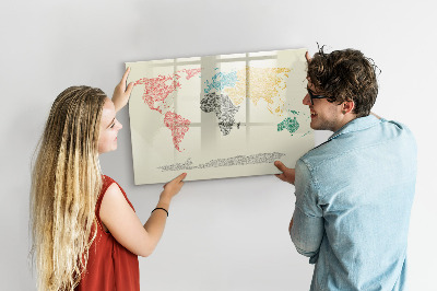 Tableau magnétique effaçable Carte du monde avec lieux et photos