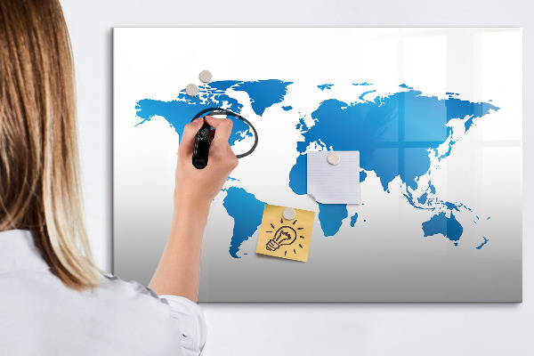 Tableau magnétique effaçable Carte du monde avec emplacements de photos