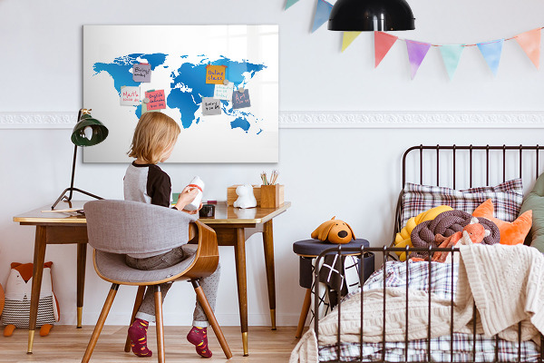 Tableau magnétique effaçable Carte du monde avec emplacements de photos