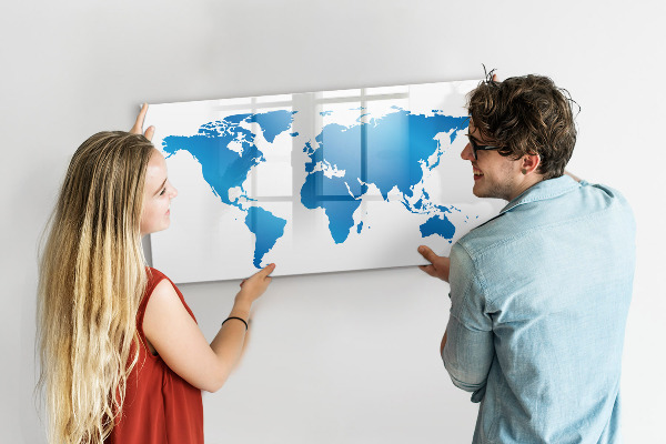 Tableau magnétique effaçable Carte du monde avec emplacements de photos