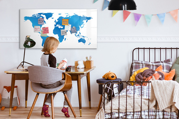 Tableau magnétique effaçable Carte du monde avec emplacements de photos
