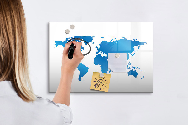 Tableau magnétique effaçable Carte du monde avec emplacements de photos