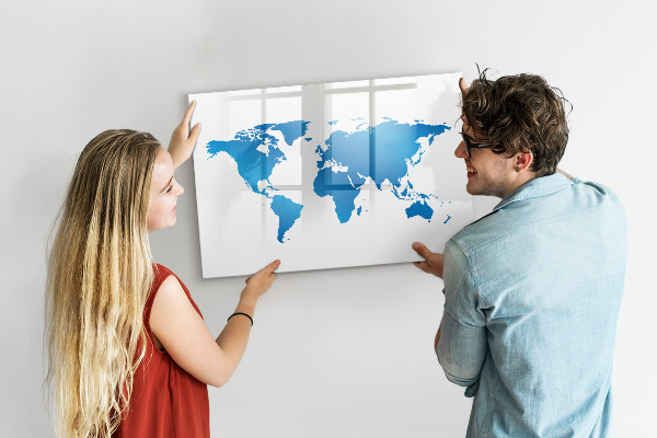 Tableau magnétique effaçable Carte du monde avec emplacements de photos