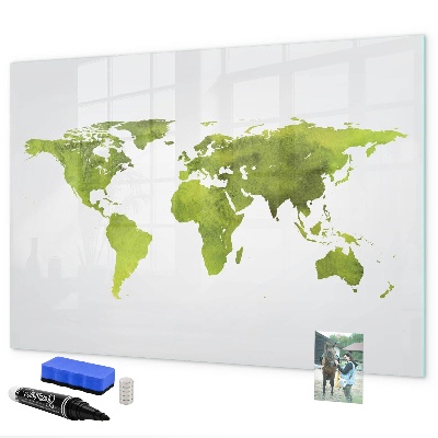 Tableau effaçable magnétique Carte du monde avec emplacements de photos