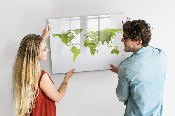 Tableau effaçable magnétique Carte du monde avec emplacements de photos
