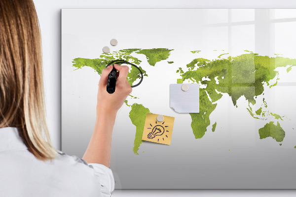 Tableau effaçable magnétique Carte du monde avec emplacements de photos