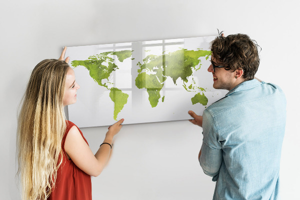 Tableau effaçable magnétique Carte du monde avec emplacements de photos