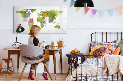 Tableau effaçable magnétique Carte du monde avec emplacements de photos