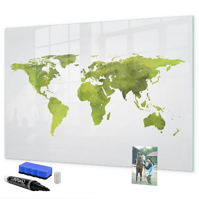 Tableau effaçable magnétique Carte du monde avec emplacements de photos