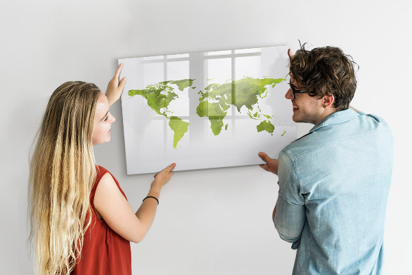Tableau effaçable magnétique Carte du monde avec emplacements de photos