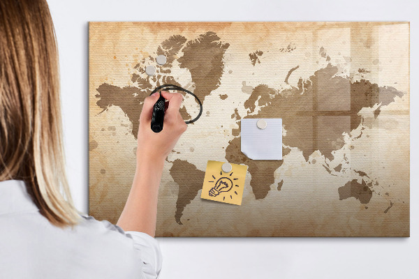 Tableau magnétique effaçable Carte du monde avec emplacements de photos