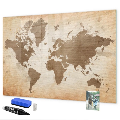 Tableau magnétique effaçable Carte du monde avec emplacements de photos