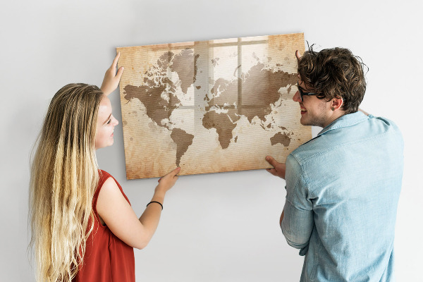 Tableau magnétique effaçable Carte du monde avec emplacements de photos