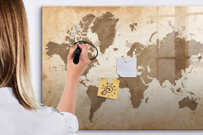Tableau magnétique effaçable Carte du monde avec emplacements de photos