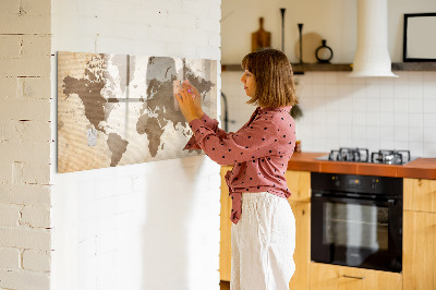 Tableau magnétique effaçable Carte du monde avec emplacements de photos