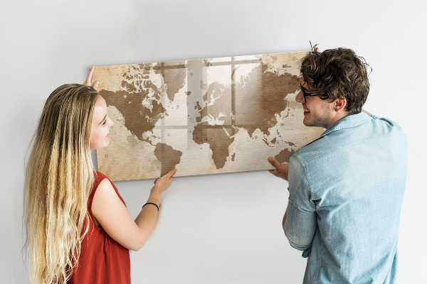 Tableau magnétique effaçable Carte du monde avec emplacements de photos
