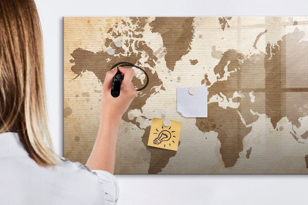 Tableau magnétique effaçable Carte du monde avec emplacements de photos