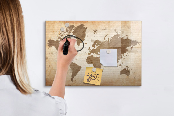 Tableau magnétique effaçable Carte du monde avec emplacements de photos