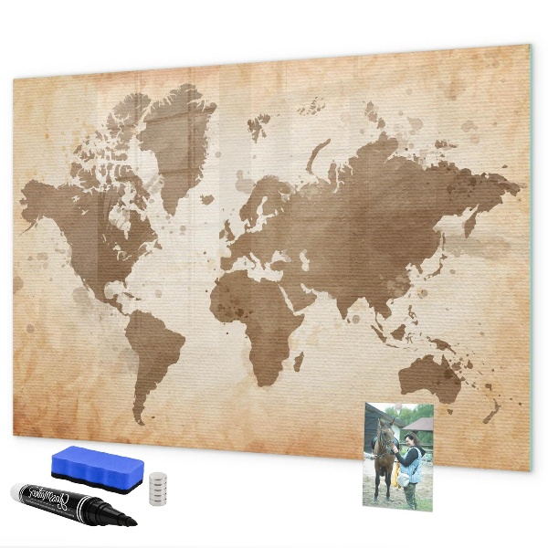 Tableau magnétique effaçable Carte du monde avec emplacements de photos