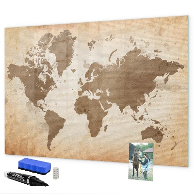 Tableau magnétique effaçable Carte du monde avec emplacements de photos