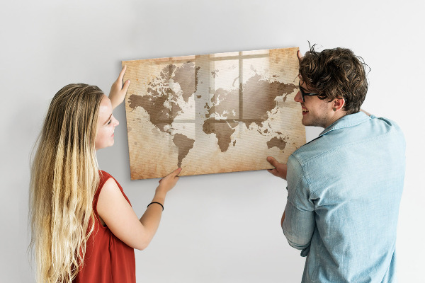 Tableau magnétique effaçable Carte du monde avec emplacements de photos