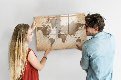 Tableau magnétique effaçable Carte du monde avec emplacements de photos