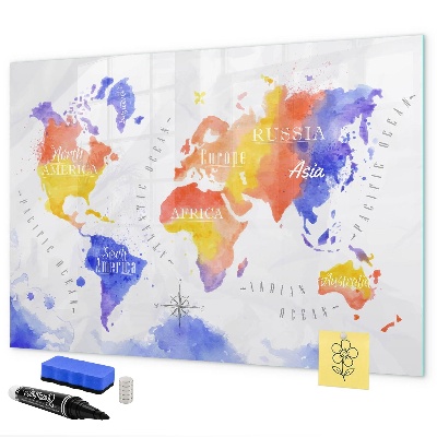 Tableau effaçable magnétique Carte du monde colorée avec photos