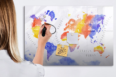 Tableau effaçable magnétique Carte du monde colorée avec photos