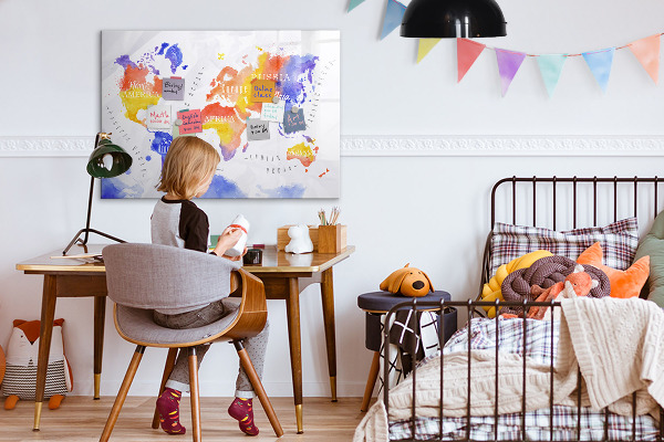 Tableau effaçable magnétique Carte du monde colorée avec photos