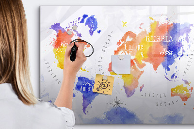 Tableau effaçable magnétique Carte du monde colorée avec photos