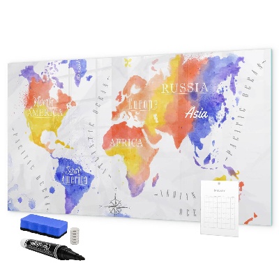 Tableau effaçable magnétique Carte du monde colorée avec photos