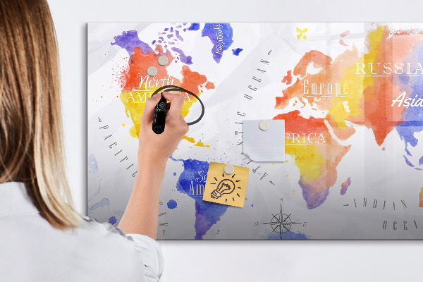 Tableau effaçable magnétique Carte du monde colorée avec photos