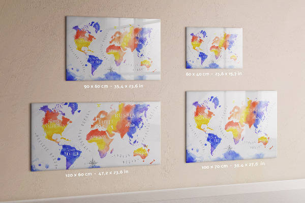 Tableau effaçable magnétique Carte du monde colorée avec photos