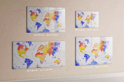 Tableau effaçable magnétique Carte du monde colorée avec photos