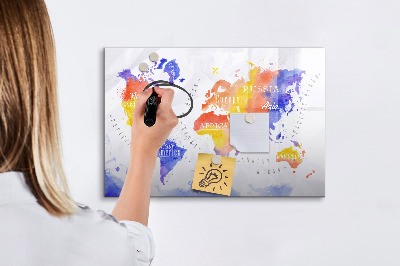 Tableau effaçable magnétique Carte du monde colorée avec photos