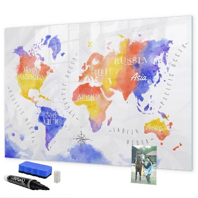 Tableau effaçable magnétique Carte du monde colorée avec photos