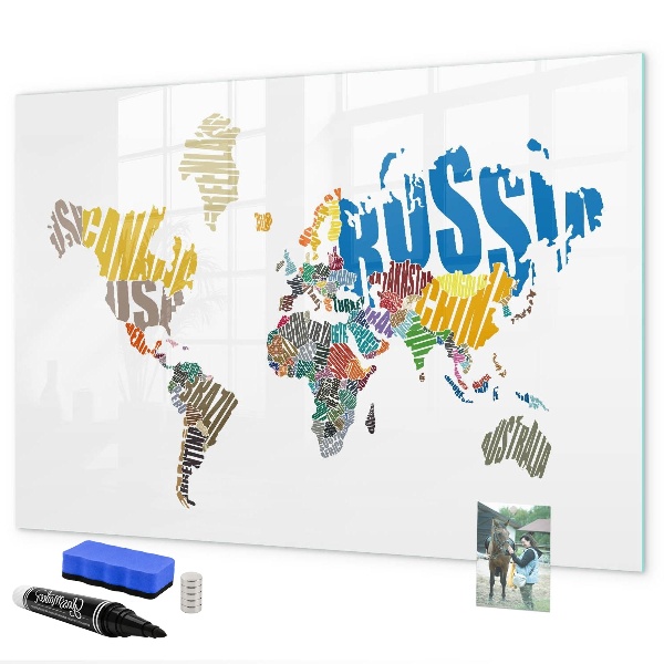 Tableau effaçable magnétique Carte du monde avec emplacements de photos